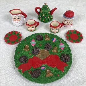 Vintage Chadwick-Miller Santa & Mrs. Claus Mini Tea Set Christmas Figurines 1995
